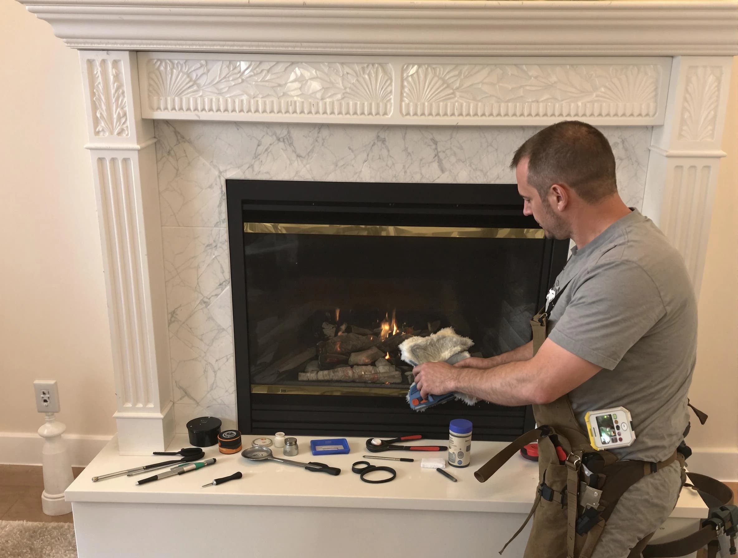 Pleasant Grove Chimney Sweep performing fireplace maintenance in Pleasant Grove, UT