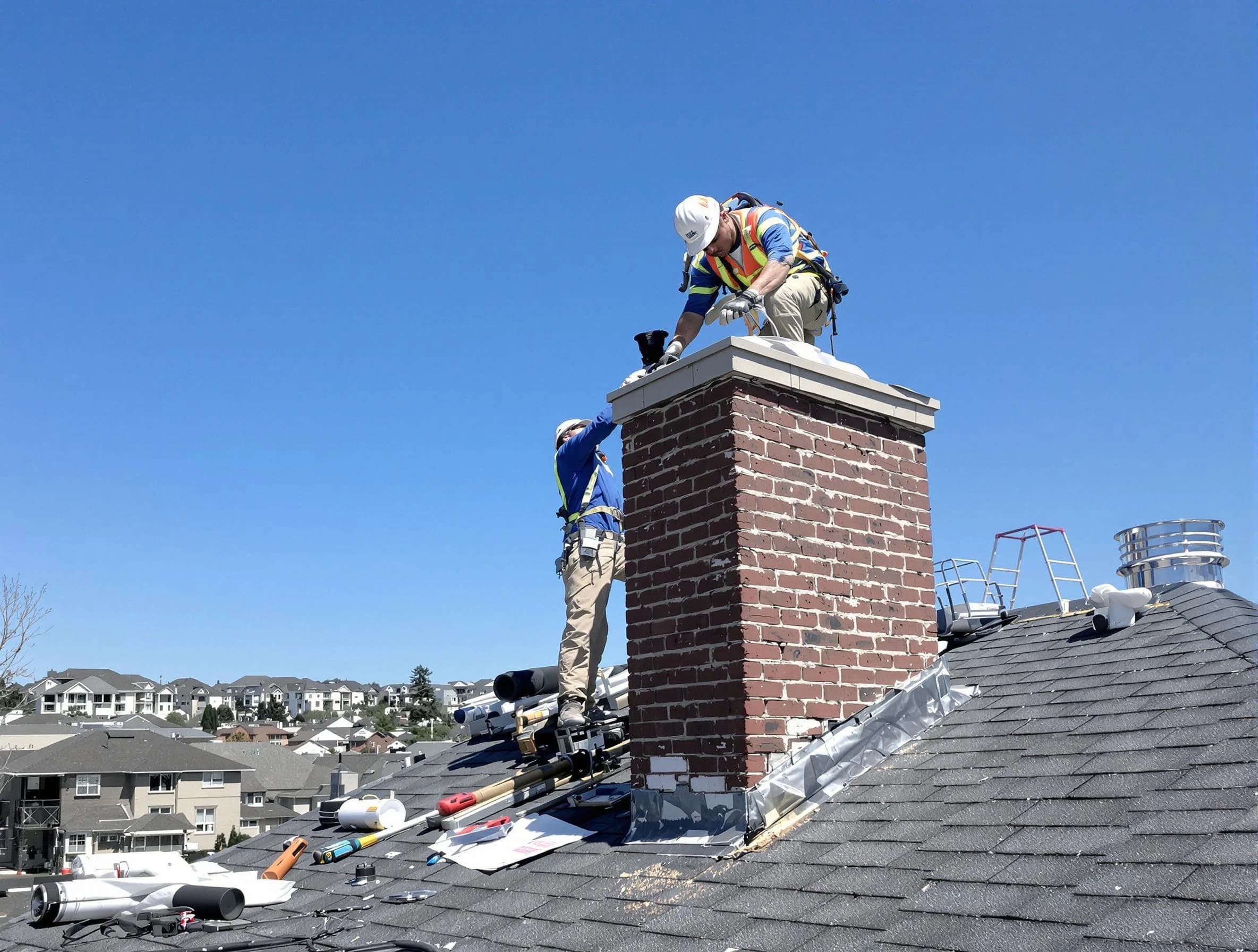 Pleasant Grove Chimney Sweep repairing a chimney crown in Pleasant Grove, UT