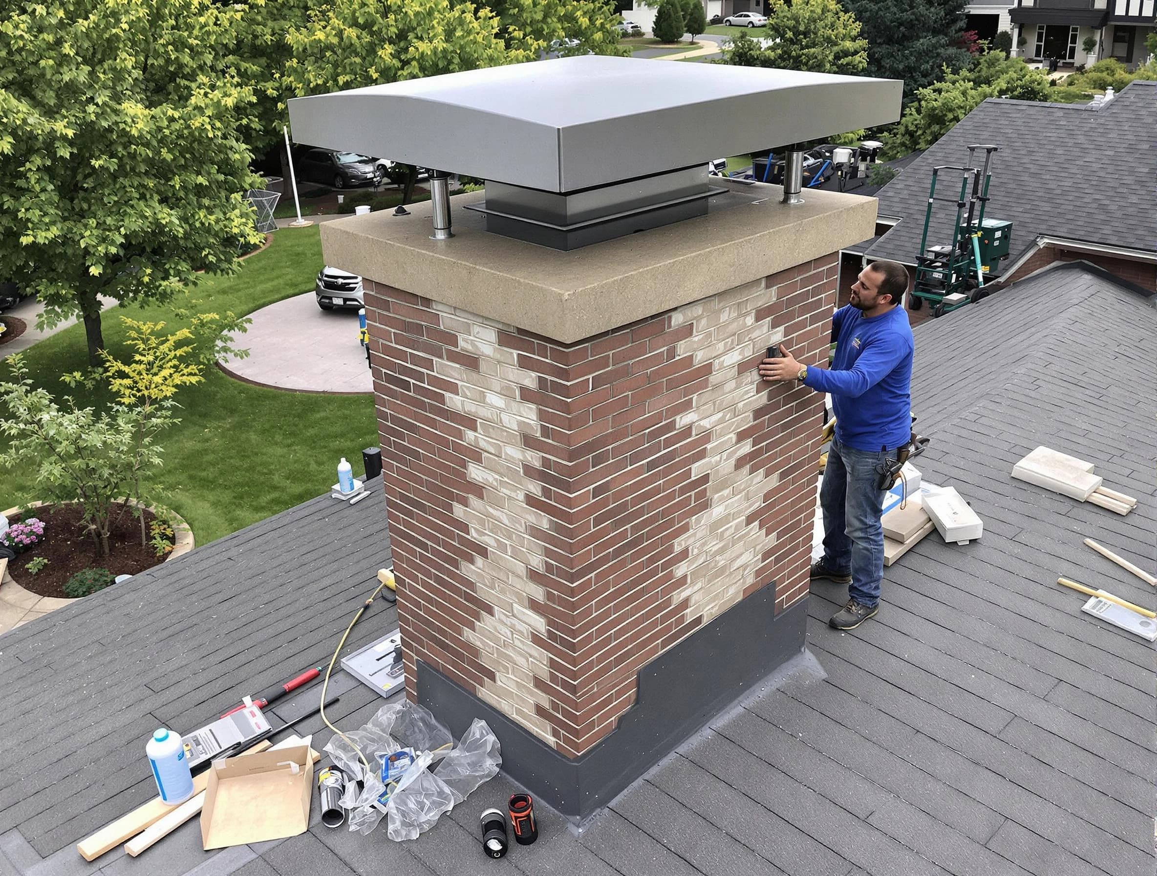 Pleasant Grove Chimney Sweep team working on a custom chimney remodel in Pleasant Grove, UT