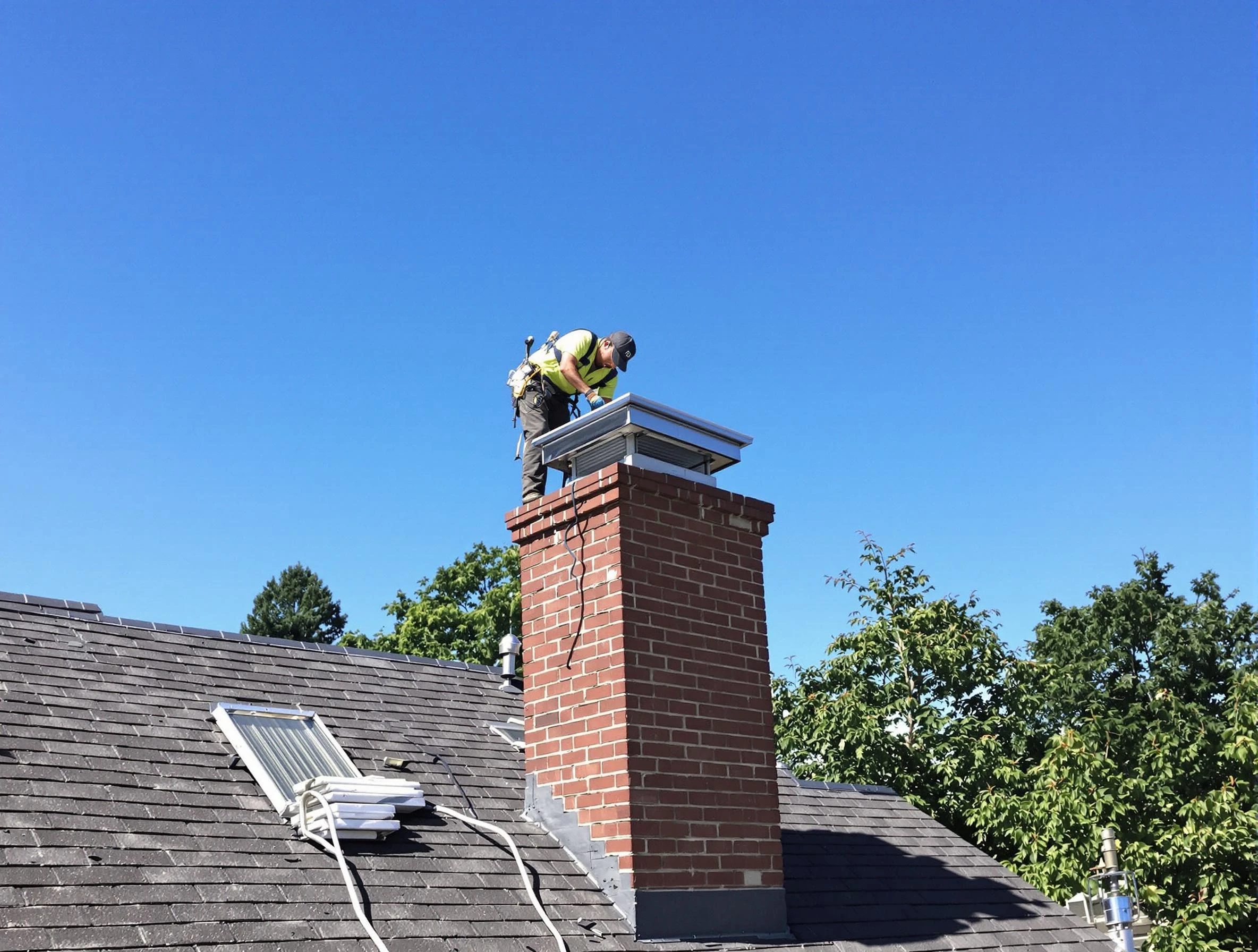 Pleasant Grove Chimney Sweep technician measuring a chimney cap in Pleasant Grove, UT